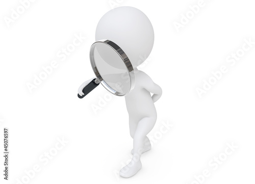 3d humanoid character with a magnifier
