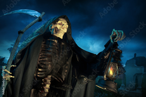 Grim reaper/ angel of death with lamp at night