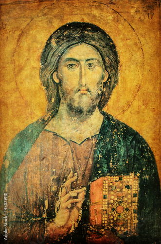 Icon of Jesus Christ with Bible in hands photo