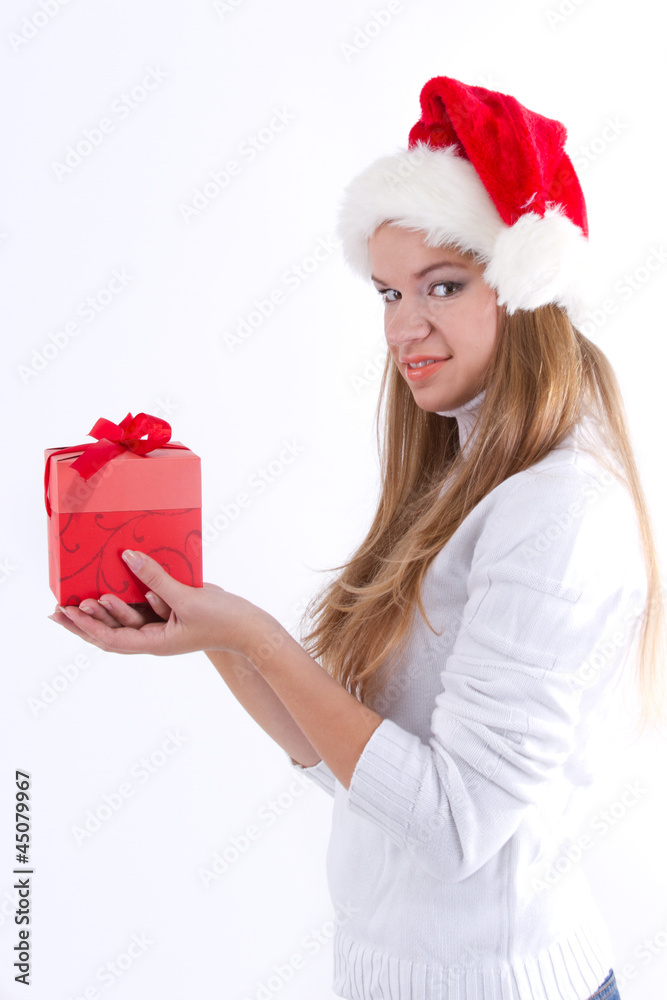 happy young girl with gift box happy young girl with gift box