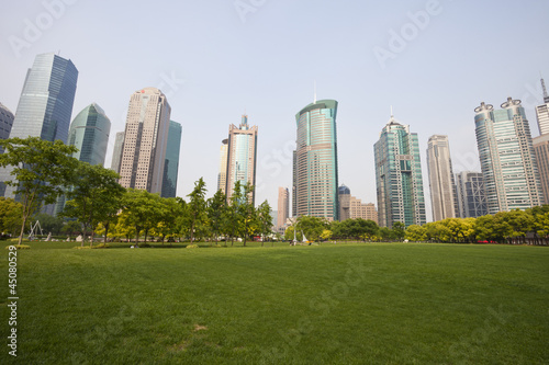 city and grass with blue sky © zhu difeng
