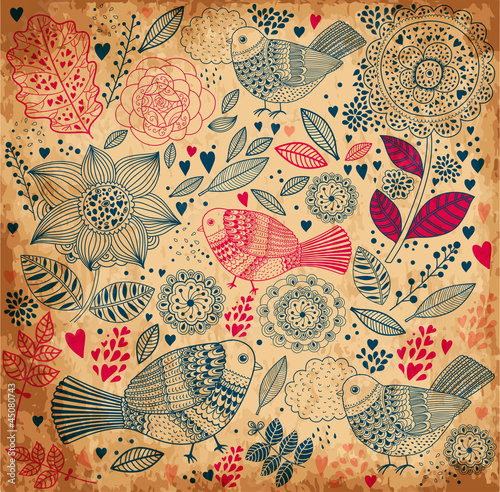 Vector floral background with old paper texture