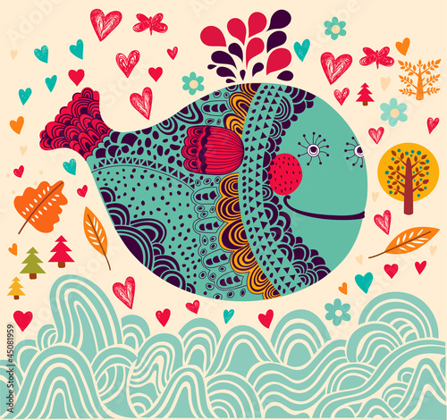 Cartoon vector illustration with whale
