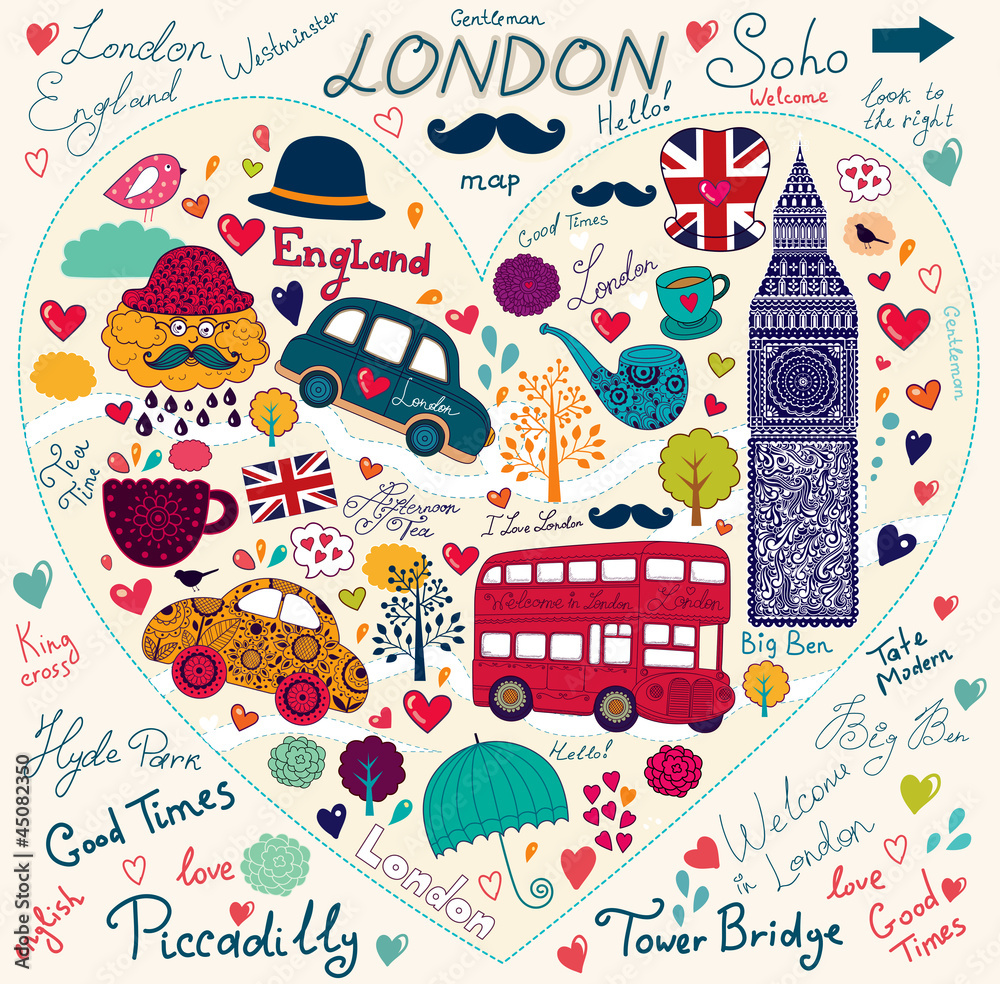 Vector set of London symbols and landmarks - obrazy, fototapety, plakaty 