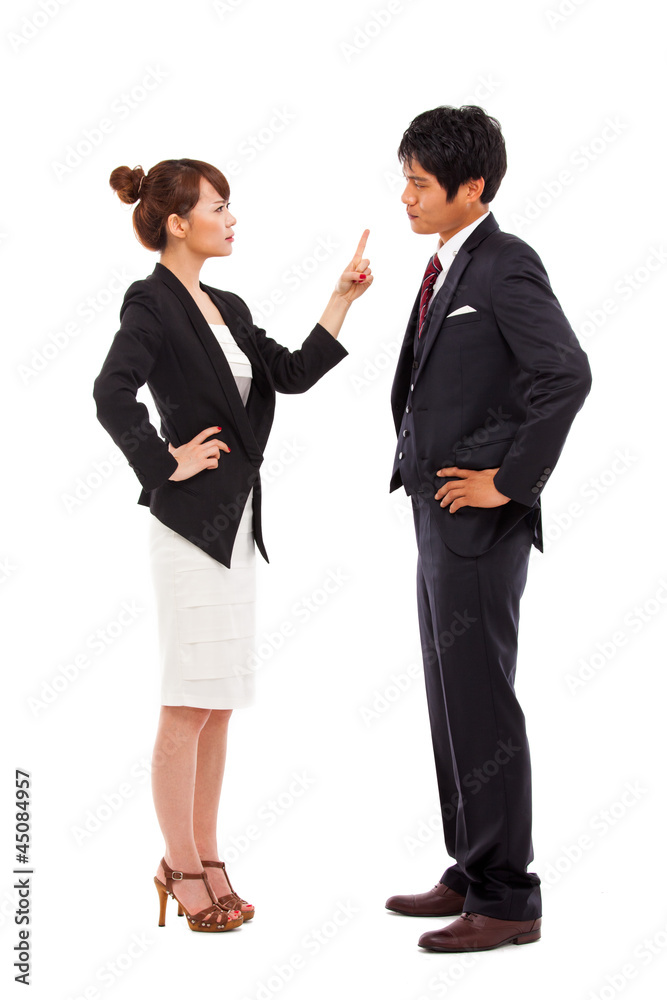 Fight business couple isolated on white background. Fight business couple isolated on white background.
