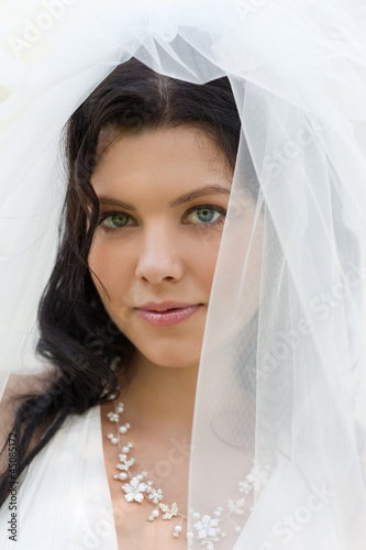 фотографія Portrait of the beautiful bride in a snow-white veil