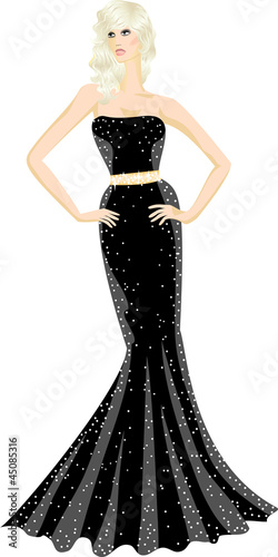 woman in shiny evening maxi dress