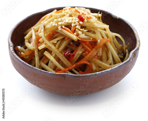 kinpira gobo, sauteed burdock root and carrot, japanese cuisine photo