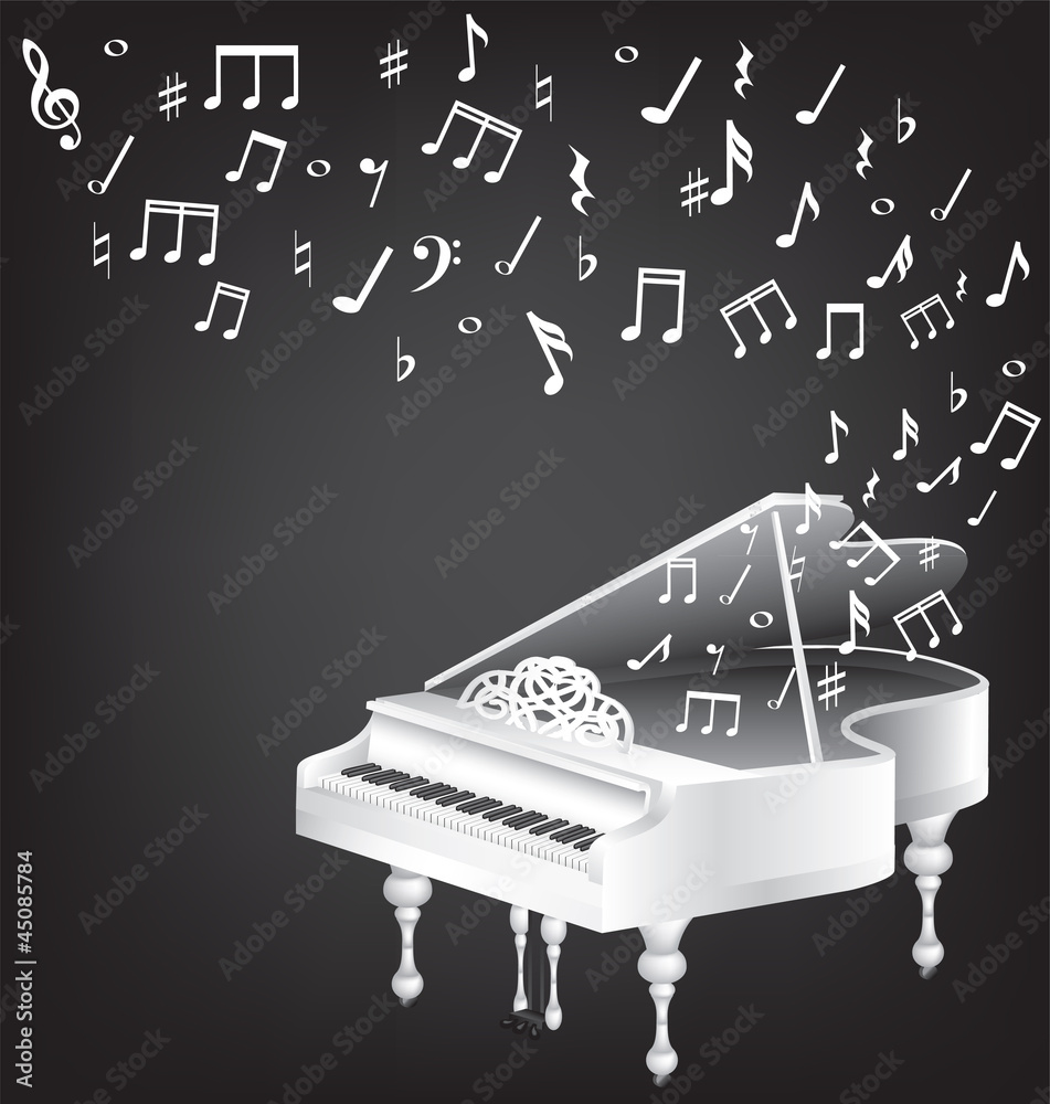Obraz premium white grand piano and notes