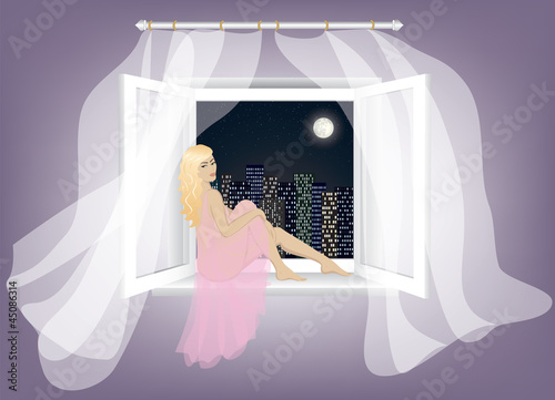 woman sitting on the window