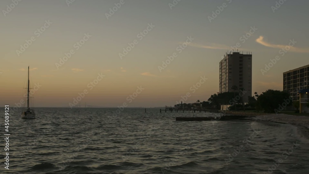 Timelapse Sailing Boat Sunrise in a bay Timelapse Sailing Boat Sunrise in a bay