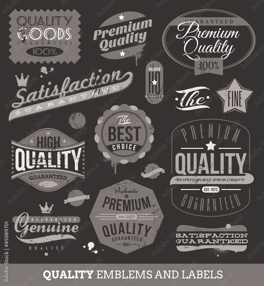 Fototapeta premium Vector signs, emblems and labels of quality and guaranteed