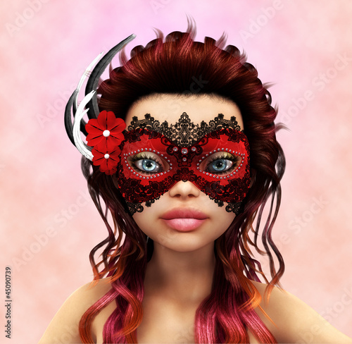 Fototapeta Naklejka Na Ścianę i Meble -  Brunette in carnaval mask