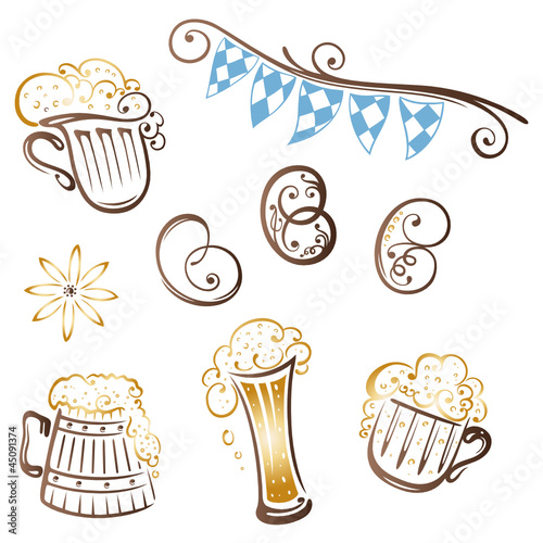 Oktoberfest, Bier, Bierglas, Bayern, vector set
