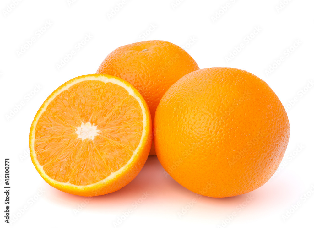 Sliced orange fruit segments isolated on white background Sliced orange fruit segments isolated on white background