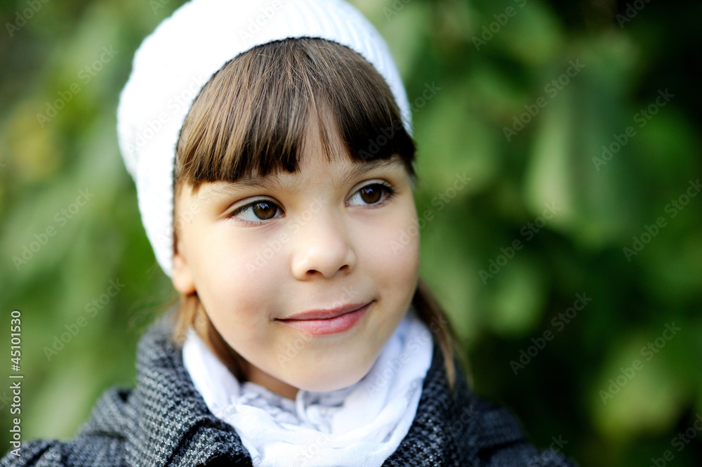 Portrait of little girl in white hat Portrait of little girl in white hat