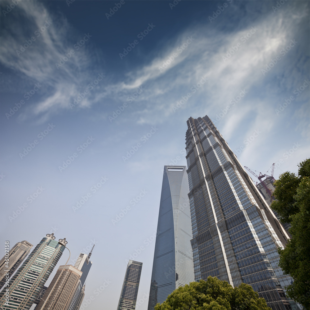 Three skyscrapers, business center in shanghai