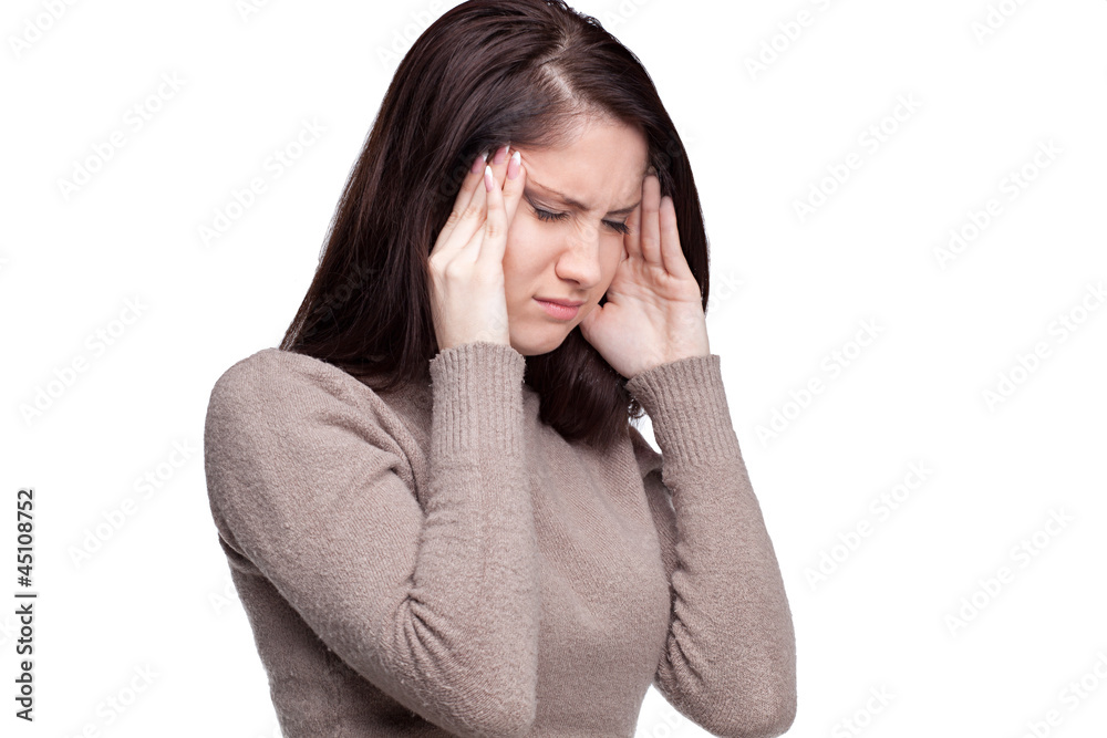 Unhappy young woman with bad headache. Awful migraine Unhappy young woman with bad headache. Awful migraine