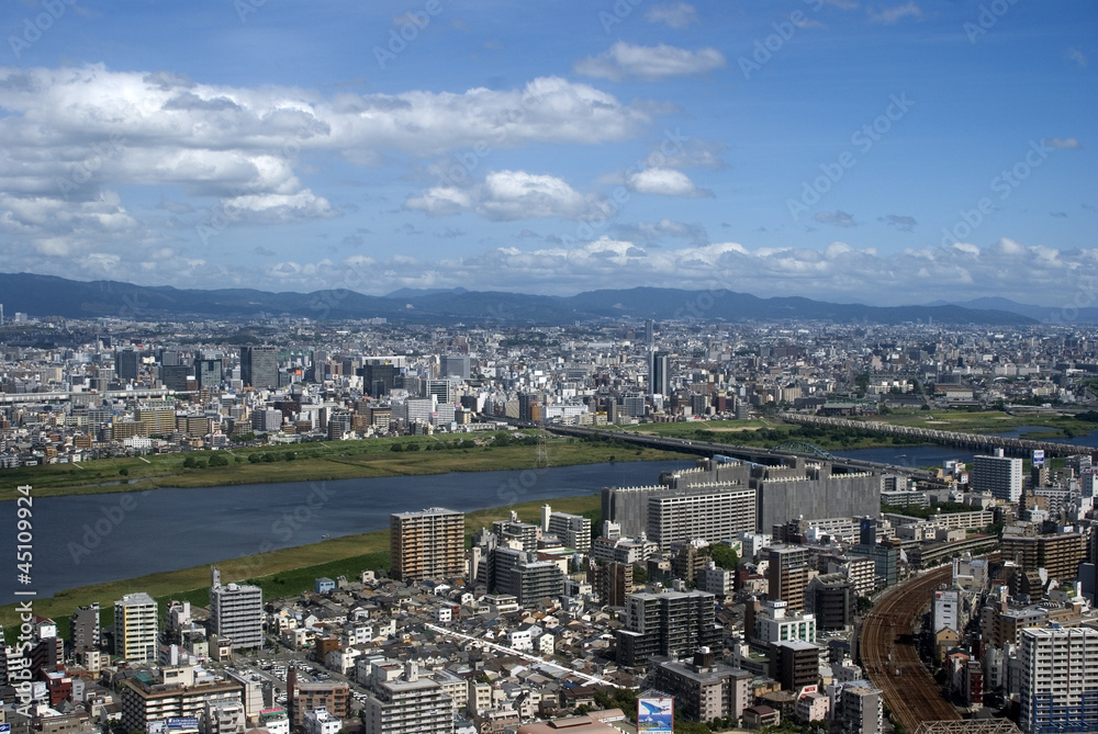 Aerial view of the city, Osaka, Japan