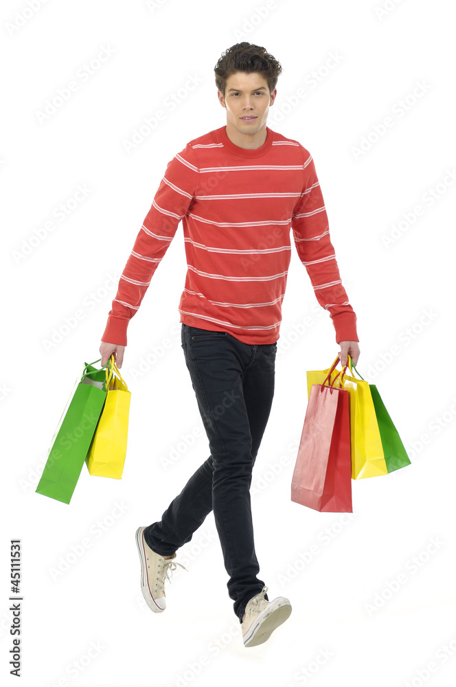 Young man holding shopping bags Young man holding shopping bags