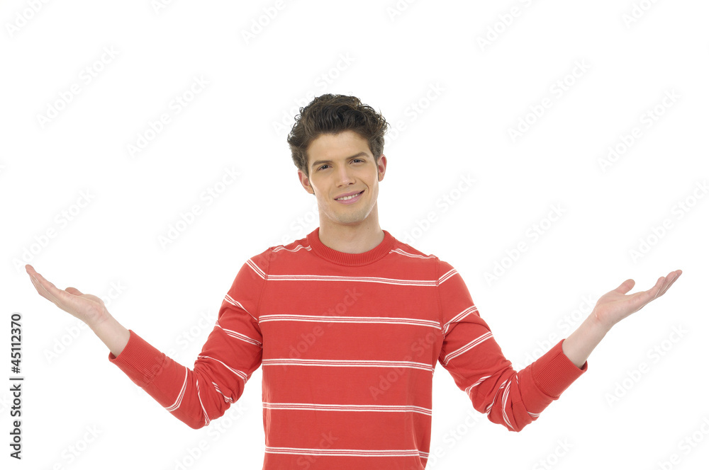 Portrait of a young man hands up Portrait of a young man hands up