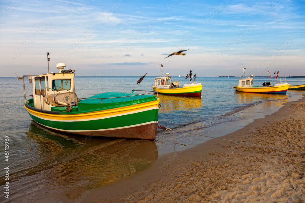 Boats at the beach in Sopot, Poland.