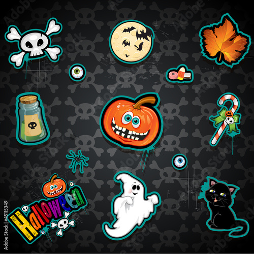 Set seamless Halloween black background decorated