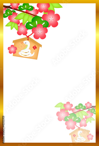 巳　蛇　年賀状　背景　絵馬　松竹梅