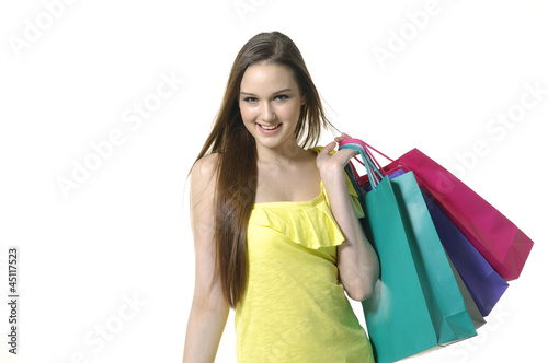 Beautiful shopping woman isolated