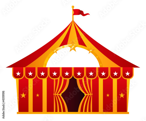 Red circus tent isolated on white
