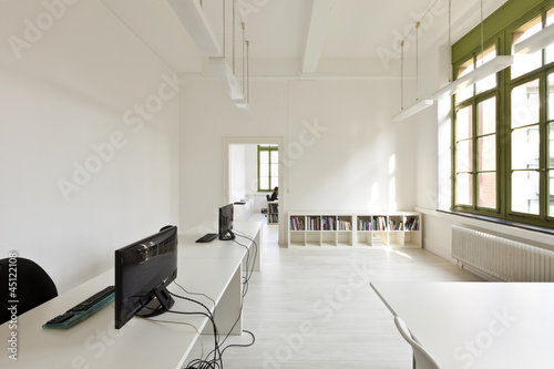 interior old building  office with modern white furniture