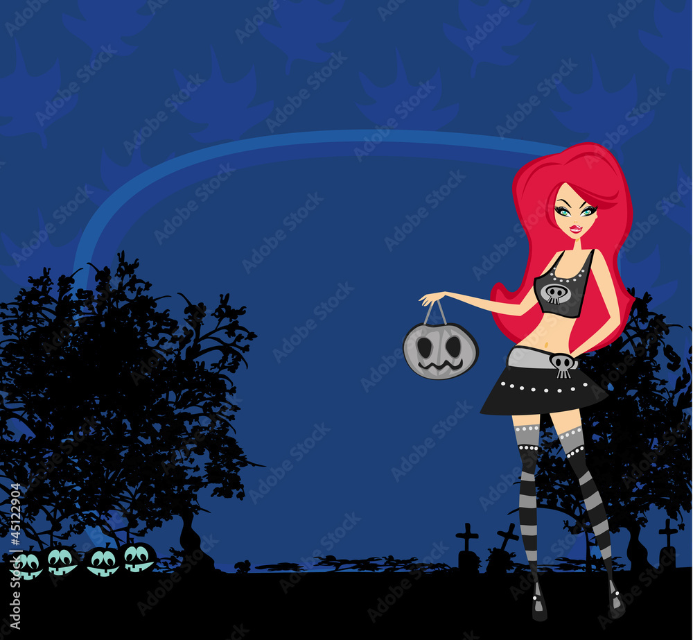 Halloween witch standing with pumpkins Halloween witch standing with pumpkins