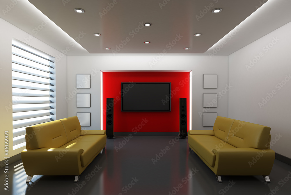 Modern Interior with Red Background