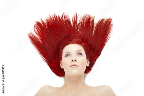 young woman with red hair (white background with shadows)