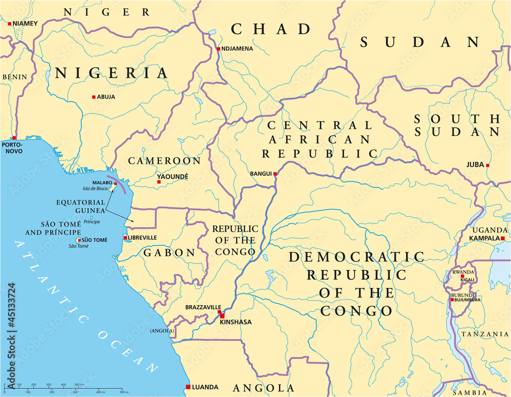 Central Africa map (Zentralafrika Landkarte)