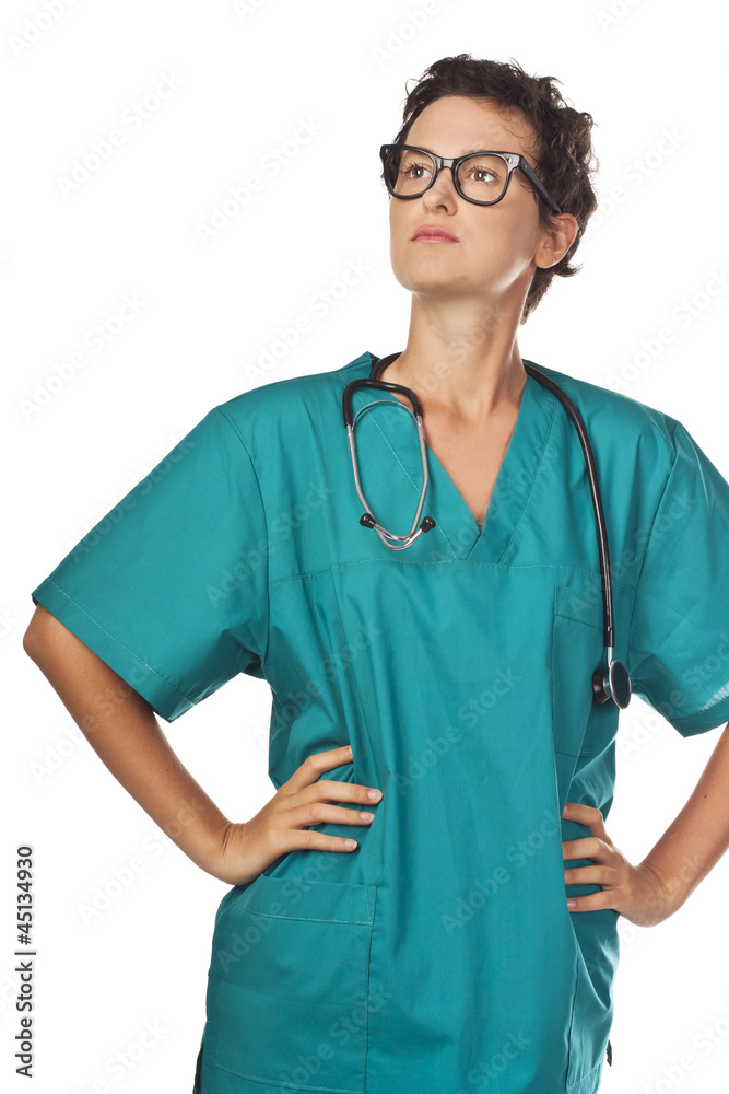 Promising young doctor in the studio. The medical staff Promising young doctor in the studio. The medical staff