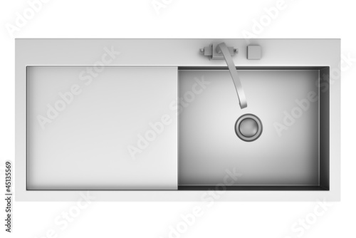 Fotografija top view of modern metal sink isolated on white background