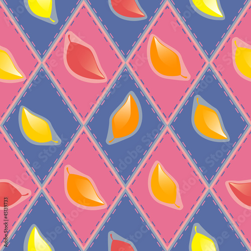 seamless autumn leaves on the blue and pink check