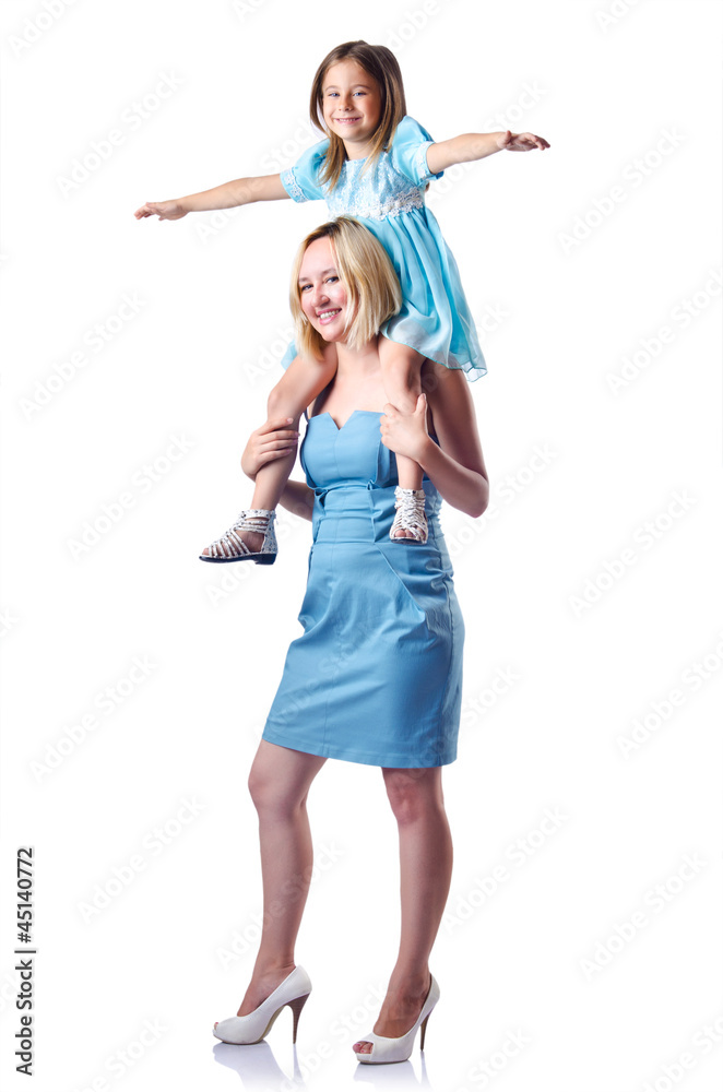 Happy mom and daughter on white Happy mom and daughter on white