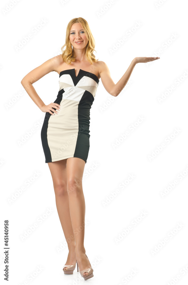 Woman holding something on white Woman holding something on white