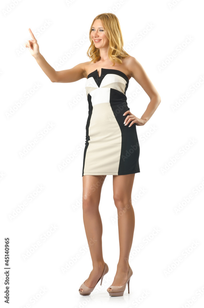 Attractive woman pressing virtual buttons Attractive woman pressing virtual buttons