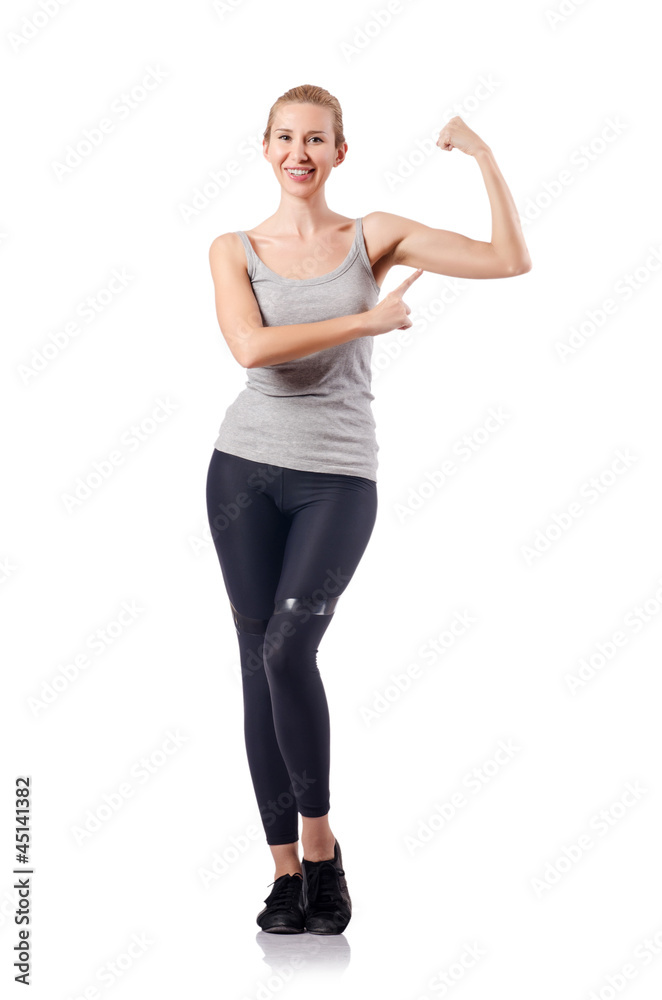 Woman doing sports on white