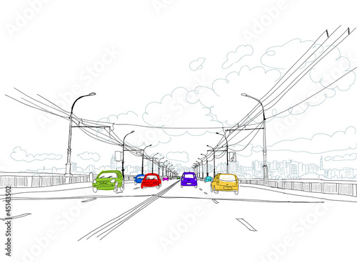 Sketch of traffic road in city for your design