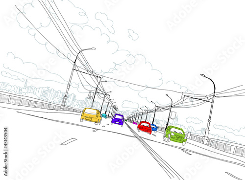 Sketch of traffic road in city for your design