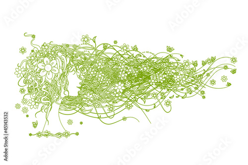 Woman head with floral hairstyle for your design