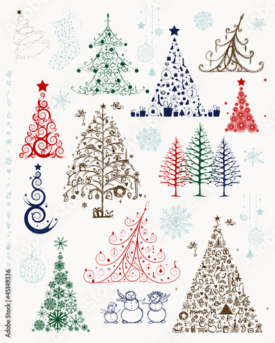 Set of christmas trees and decorations for your design