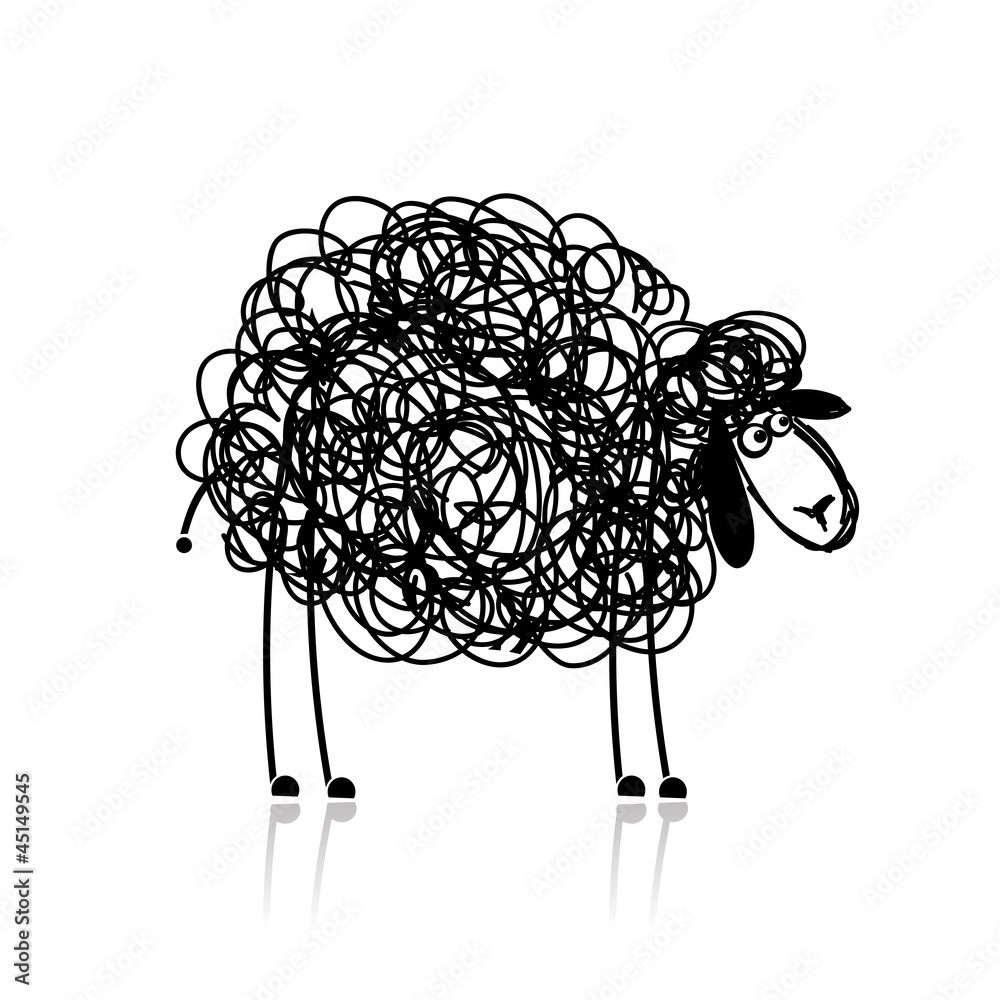 Obraz premium Funny black sheep, sketch for your design