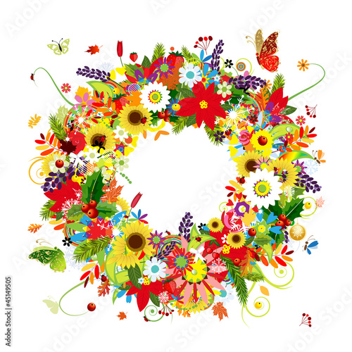 Four seasons, floral wreath for your design