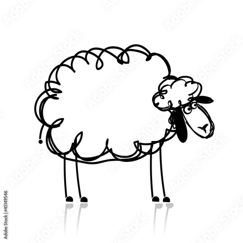 Funny white sheep, sketch for your design