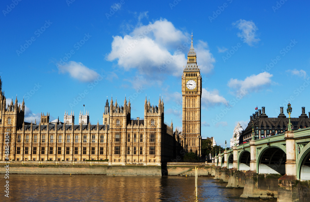 Big ben and houses of parliament with blue sky